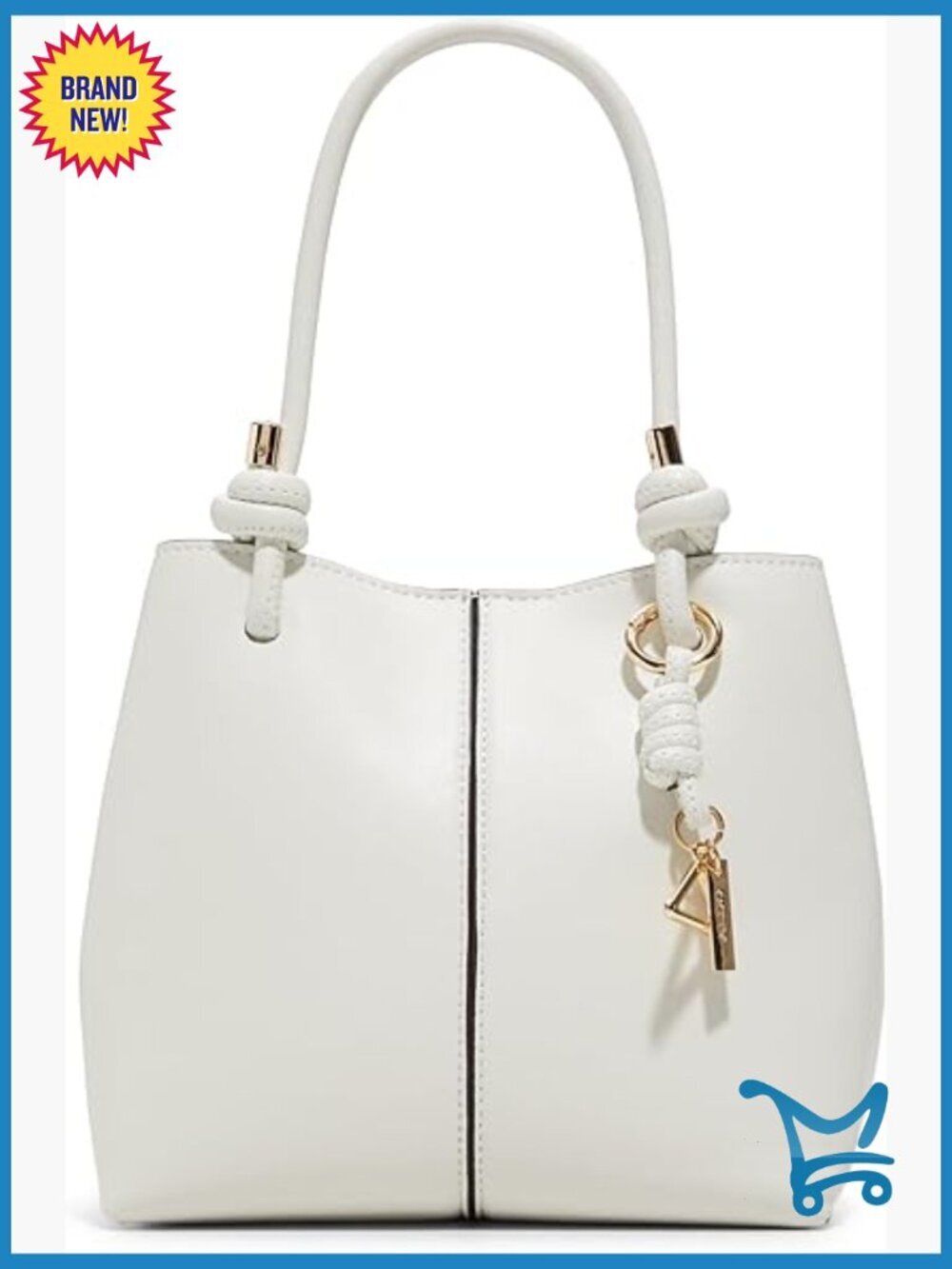 Small White Satchel Bag with Top Handle, 2 Compartments, Polyurethane Material